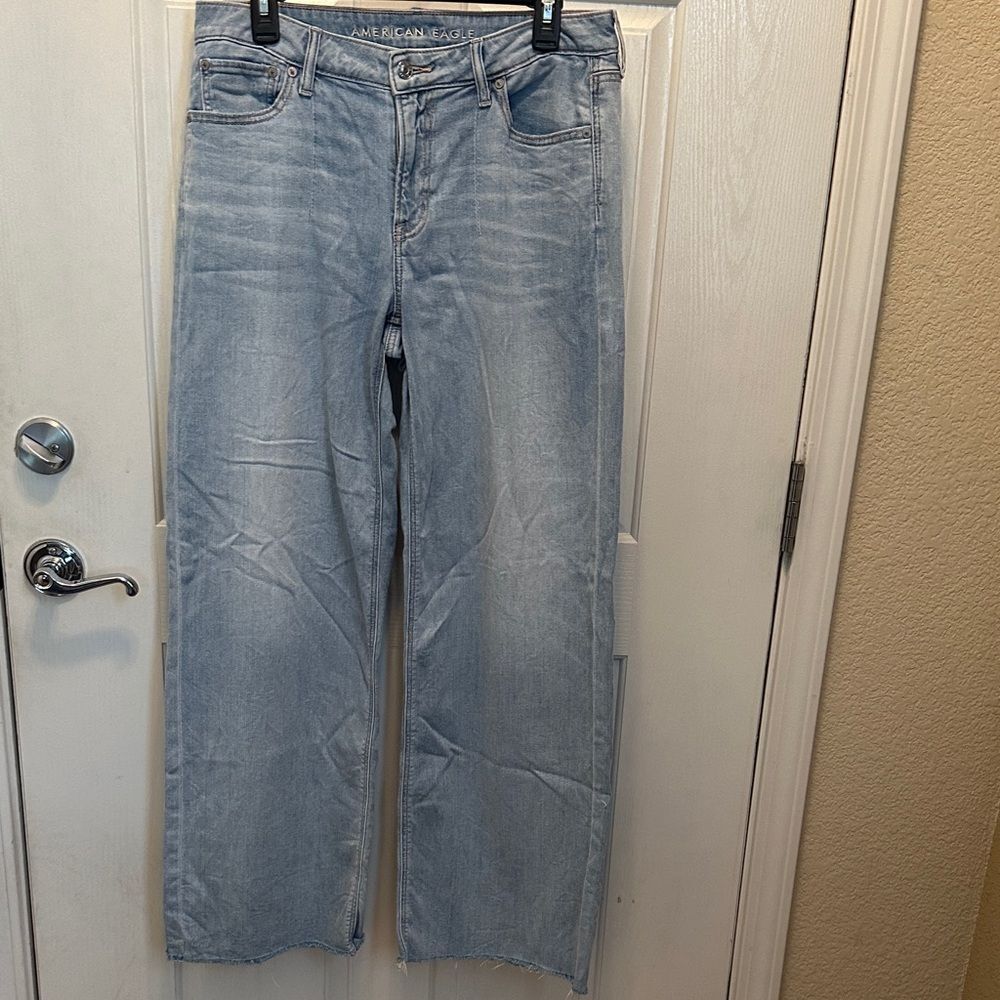 American Eagle Outfitters Denim Jeans Wide Leg Light Wash Size 8 Long